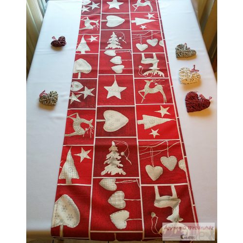 Karácsonyi asztalközép piros díszes 40x150