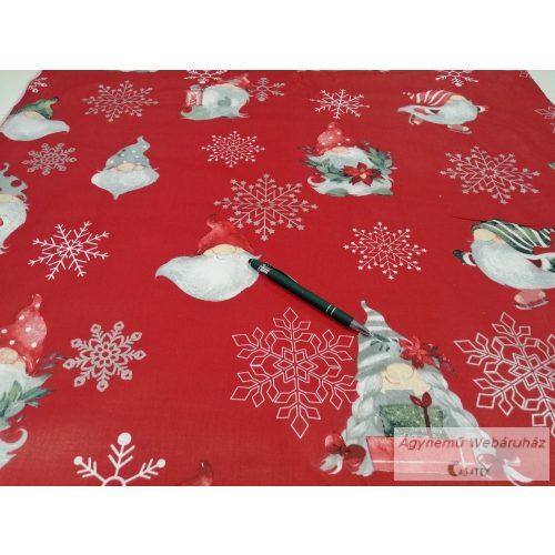 Pamut vászon ágyneműhuzat karácsonyi pirosalapon manós